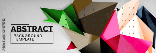 Abstract background, flying color geometric triangles composition on grey