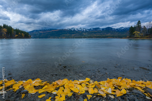 Fall Leaves On Mountain Lake Shore photo