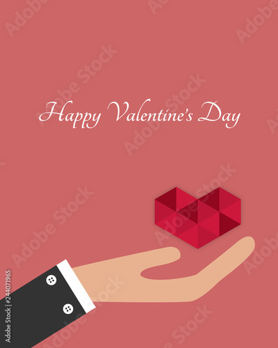 Valentine's Day greeting card with low poly heart