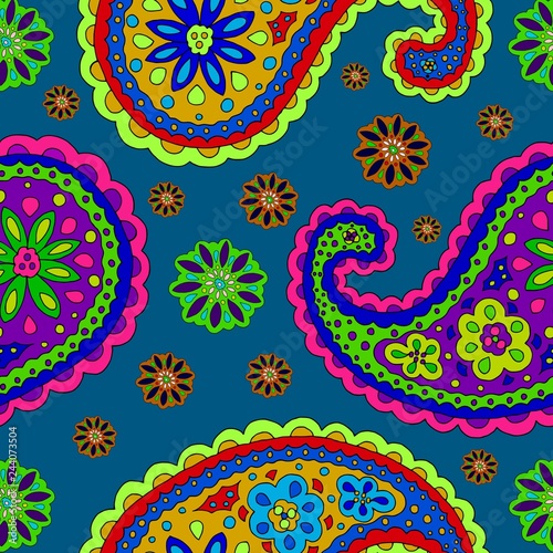 Bright hand-drawn ornament with unusual patterns in cartoon style.
