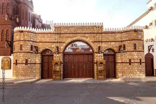 Old city in Jeddah, Saudi Arabia known as Historical Jeddah. Old and heritage Windows and Doors in Jeddah.Saudi Arabia 