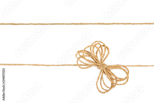 Pair of ropes with knot, with knot and bowknot, isolated on white.