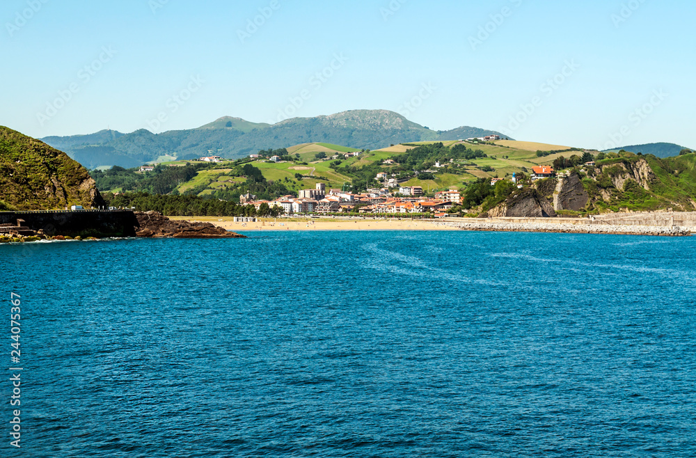 Coast in the Cantabrian sea in the Basque Country on a sunny day.