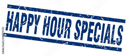 square grunge blue happy hour specials stamp