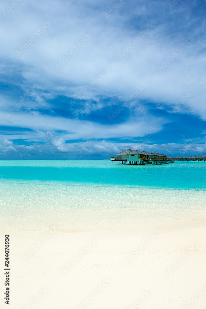 tropical Maldives island with white sandy beach and sea - obrazy, fototapety, plakaty 