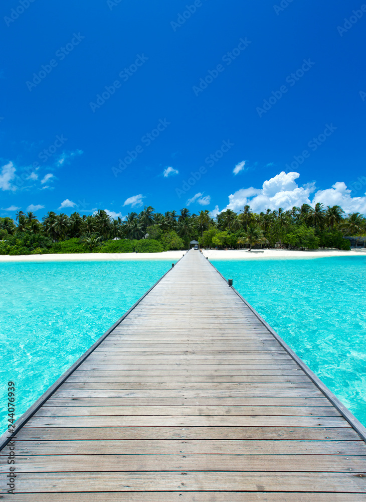 Maldives water bungalow on ocean water landscape