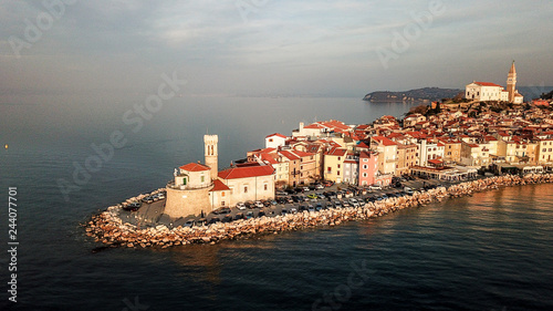 Bild auf Leinwand A nice mediterranean city Piran in Slovenia at sunset