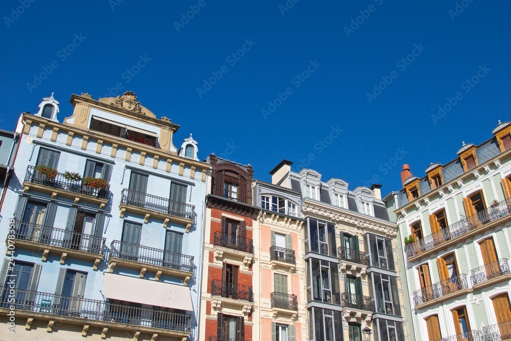 Buildings around Plaza del Castillo in the Old Town of Pamplona, Spain Buildings around Plaza del Castillo in the Old Town of Pamplona, Spain