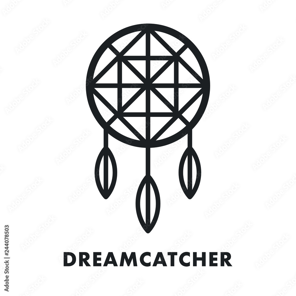Dreamcatcher Indian Ethnic Feather Ornament. Vector Flat Line Stroke Icon. Dream Catcher Magic Symbol. 