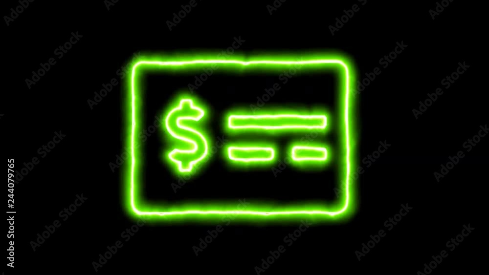 The appearance of the green neon symbol money check dollar. Flicker, In - Out. Alpha channel Premultiplied - Matted with color black The appearance of the green neon symbol money check dollar. Flicker, In - Out. Alpha channel Premultiplied - Matted with color black