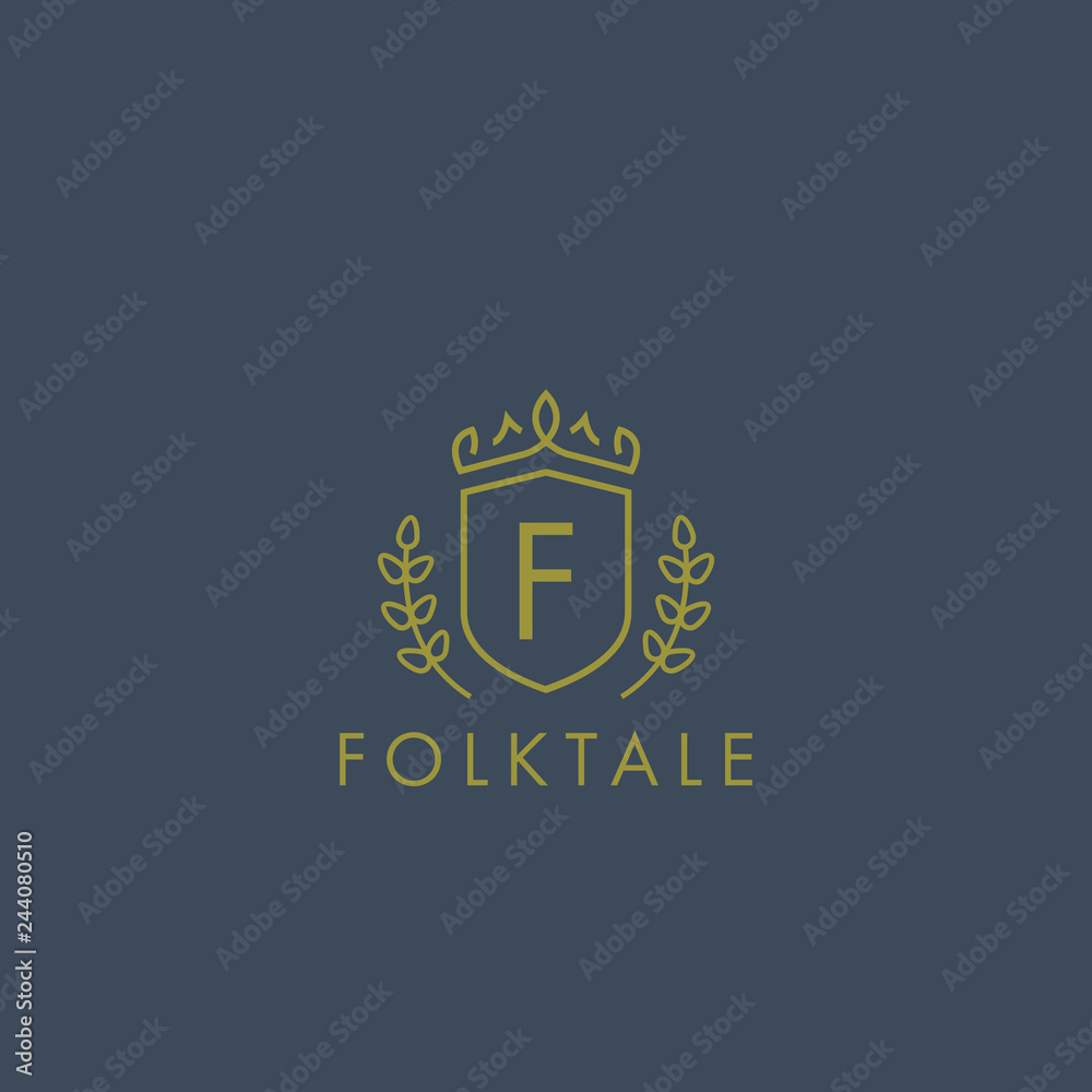 Initials letter F logo business vector template. Crown and shield shape. Luxury, elegant, glamour, fashion, boutique for branding purpose. Unique classy concept.