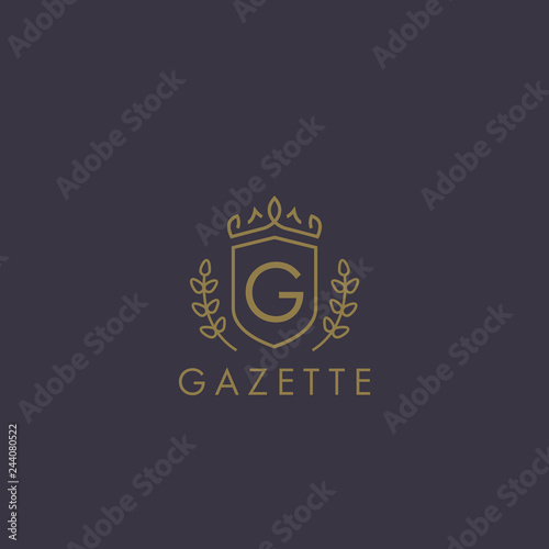 Initials letter g logo business vector template. Crown and shield shape. Luxury, elegant, glamour, fashion, boutique for branding purpose. Unique classy concept.
