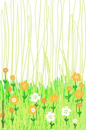 Spring garden lines, grass, leaves and flowers, co ordinate with Kawaii theme animals, or garden background use photo