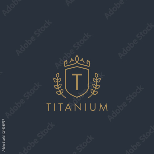 Initials letter T logo business vector template. Crown and shield shape. Luxury, elegant, glamour, fashion, boutique for branding purpose. Unique classy concept.