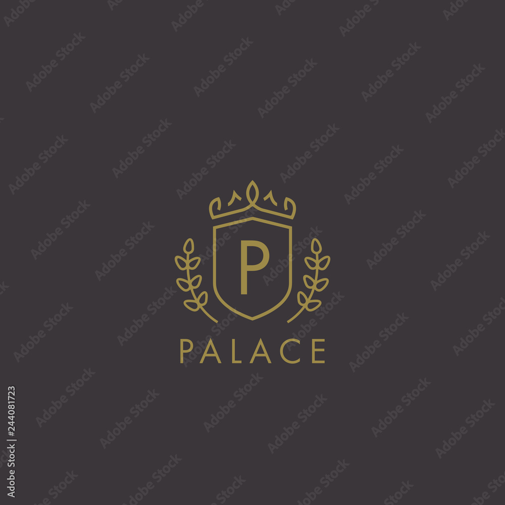 Initials letter P logo business vector template. Crown and shield shape. Luxury, elegant, glamour, fashion, boutique for branding purpose. Unique classy concept.