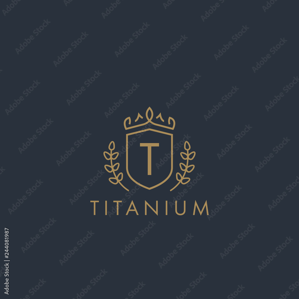 Initials letter T logo business vector template. Crown and shield shape. Luxury, elegant, glamour, fashion, boutique for branding purpose. Unique classy concept.