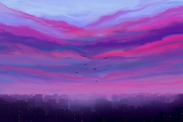 Keuken achterwand Purper Ochtendgloren in de stad illustratie  © jenteva