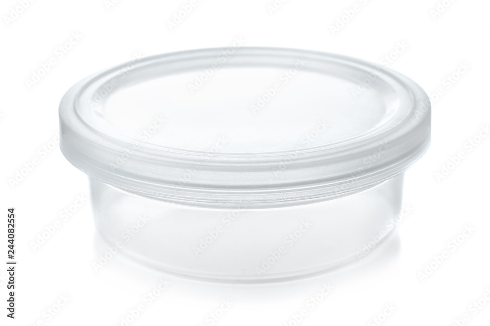 Small transparent round plastic container Stock Photo