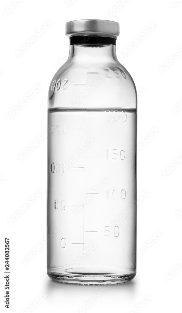 Glass bottle of medical saline solution Glass bottle of medical saline solution