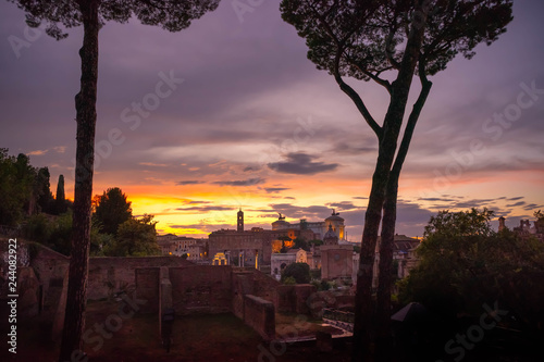 View from the Great Colosseum. Sights of Rome at sunset. Rome  Lazio region  Italy.