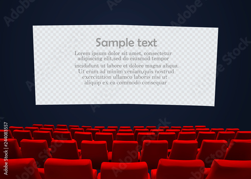 Cinema screen with red seats. Movie premiere poster design. Vector background.