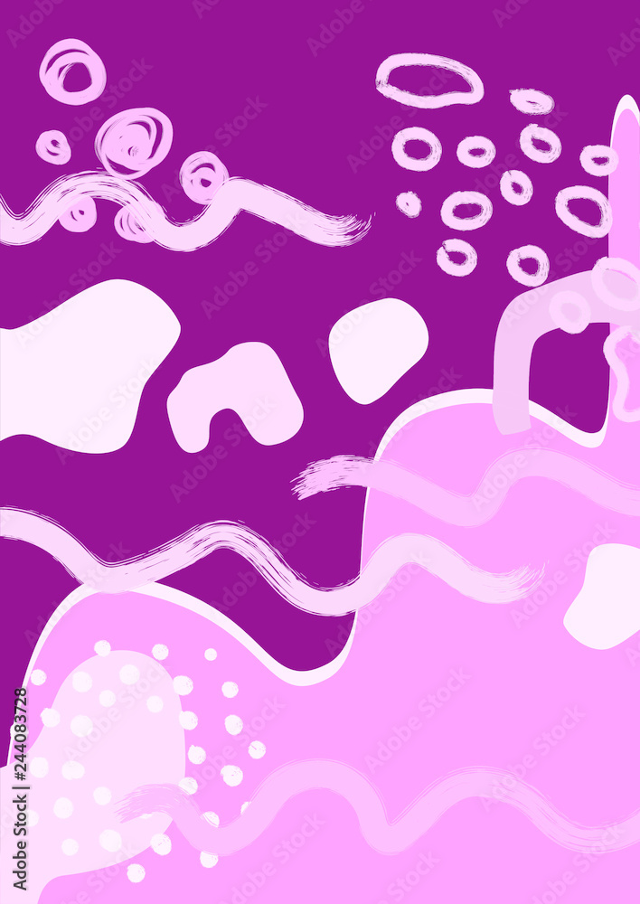 Pink abstract modern and stylish digital background with different shapes. Memphis pink pattern. Creative forms.