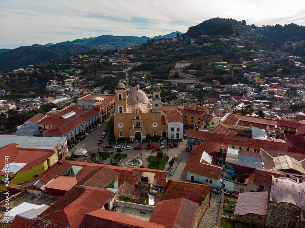Aerial view of a church in Real del Monte Mexico