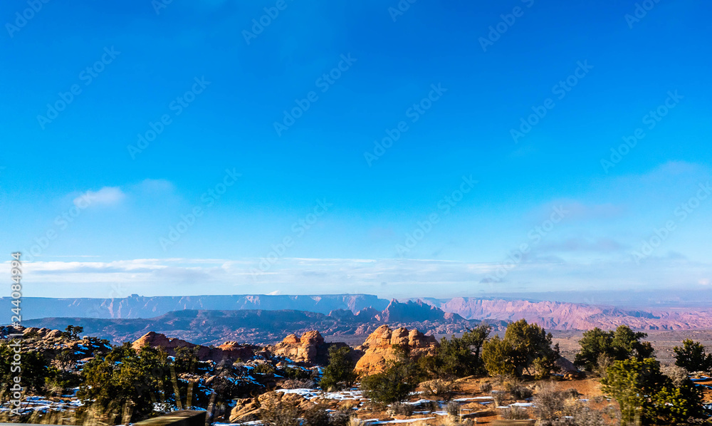 Sandstone formation in Utah on a clear winter day.