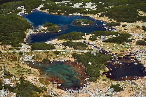 Glacial lakes and a tourist trail in the Tatra Mountains in Poland.