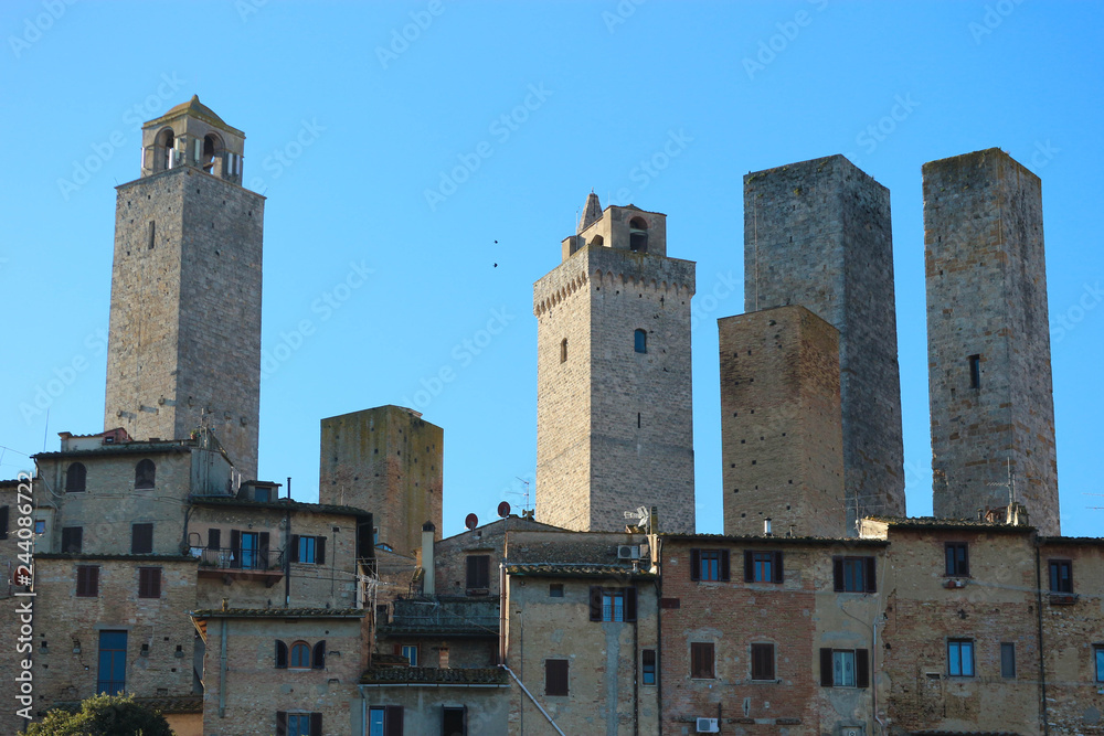 Medieval towers of tuscany town San Gimignano panoramic view, Italy