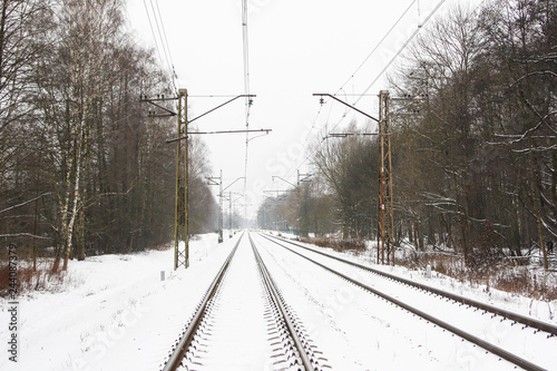 Winter view of railroad tracks.