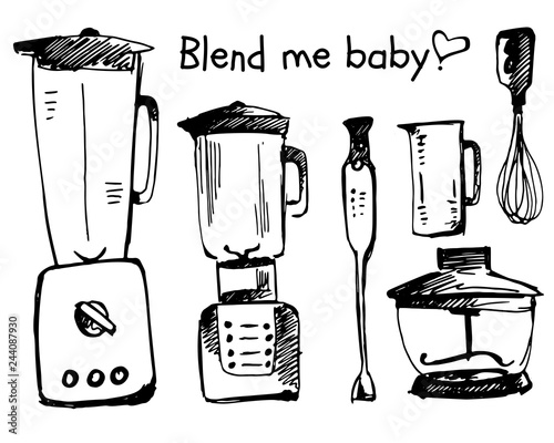 Blender sketch vector illustration. Smoothie doodle cartooning on white background