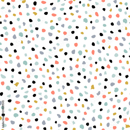 Semless hand drawn pattern with colorful dots. Abstract childish texture for fabric, textile, apparel. Vector illustration