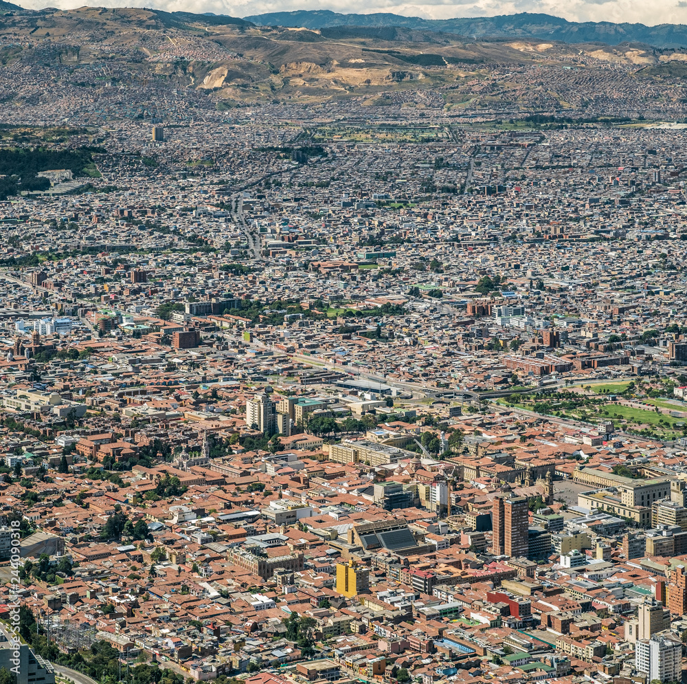 Bogotá, Colombia. Candelaria district viewed from above
