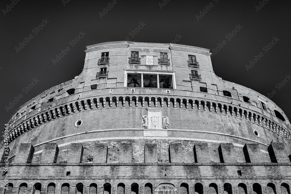 Castel Sant Angelo, Mausoleum of Hadrian in Rome in B&W