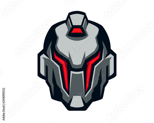 robot helm head hero logo design