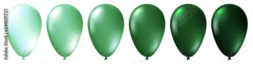 Set of realistic monochrome isolated green balloons. Template for a business card, banner, poster, notebook, invitation
