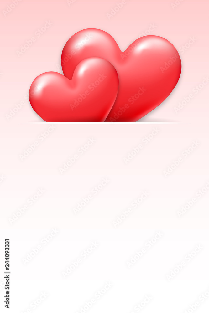 Valentine's day holiday banner with realistic shiny red hearts. Template for a banner, poster, shopping, discount, invitation