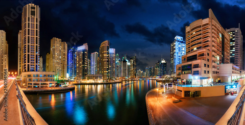 Canvas Print Dubai Marina Skyline Panorama in der Nacht