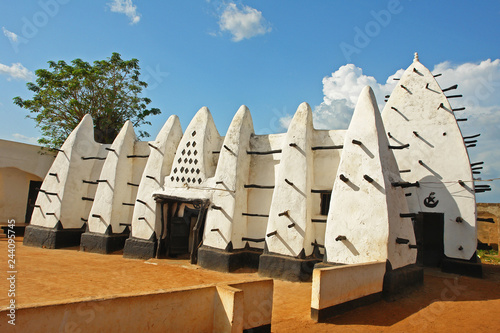 The Larabanga Mosque is built in the Sudanese architectural style in the village of Larabanga, Ghana 