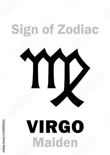 Astrology Alphabet: Sign of Zodiac VIRGO (The Maiden). Hieroglyphics character sign (symbol from medieval Anatomical tractate).
