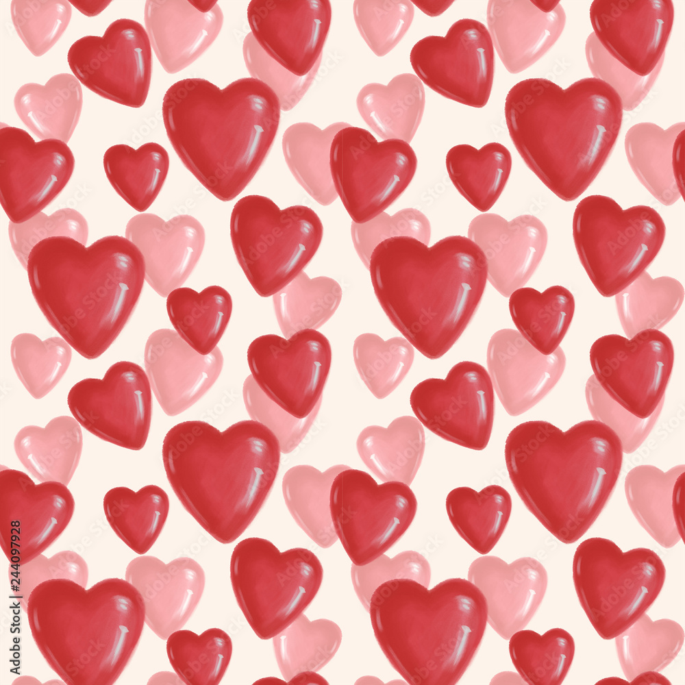 Seamless pattern with red hearts on a white background to the day of Saint Valentine.