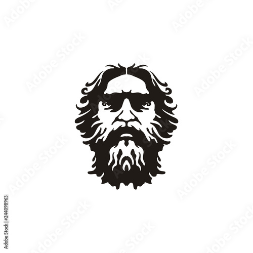 Greek Old Man Face like God Zeus Triton Neptune Philosopher with Beard and Mustache Logo design