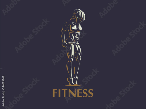 Woman fitness emblem.