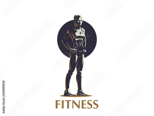 Woman fitness emblem.