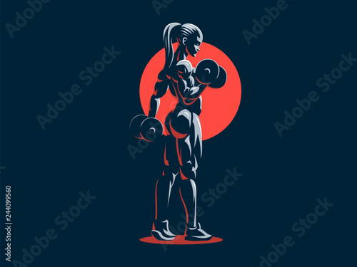 Woman fitness emblem.