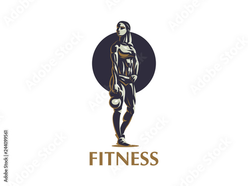 Woman fitness emblem.