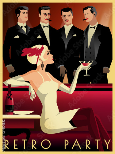 Flapper girl in a restaurant in the style of the early 20th century.
