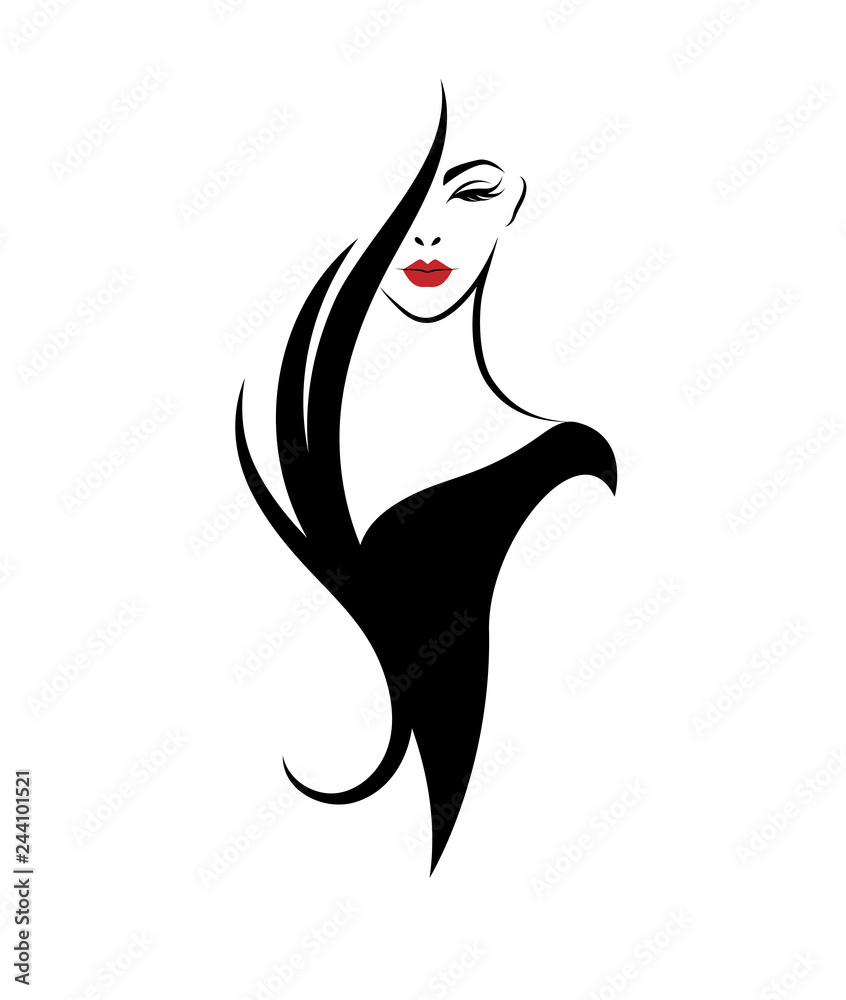 illustration of women long hair style icon, logo women face on white  background, vector Stock Vector | Adobe Stock