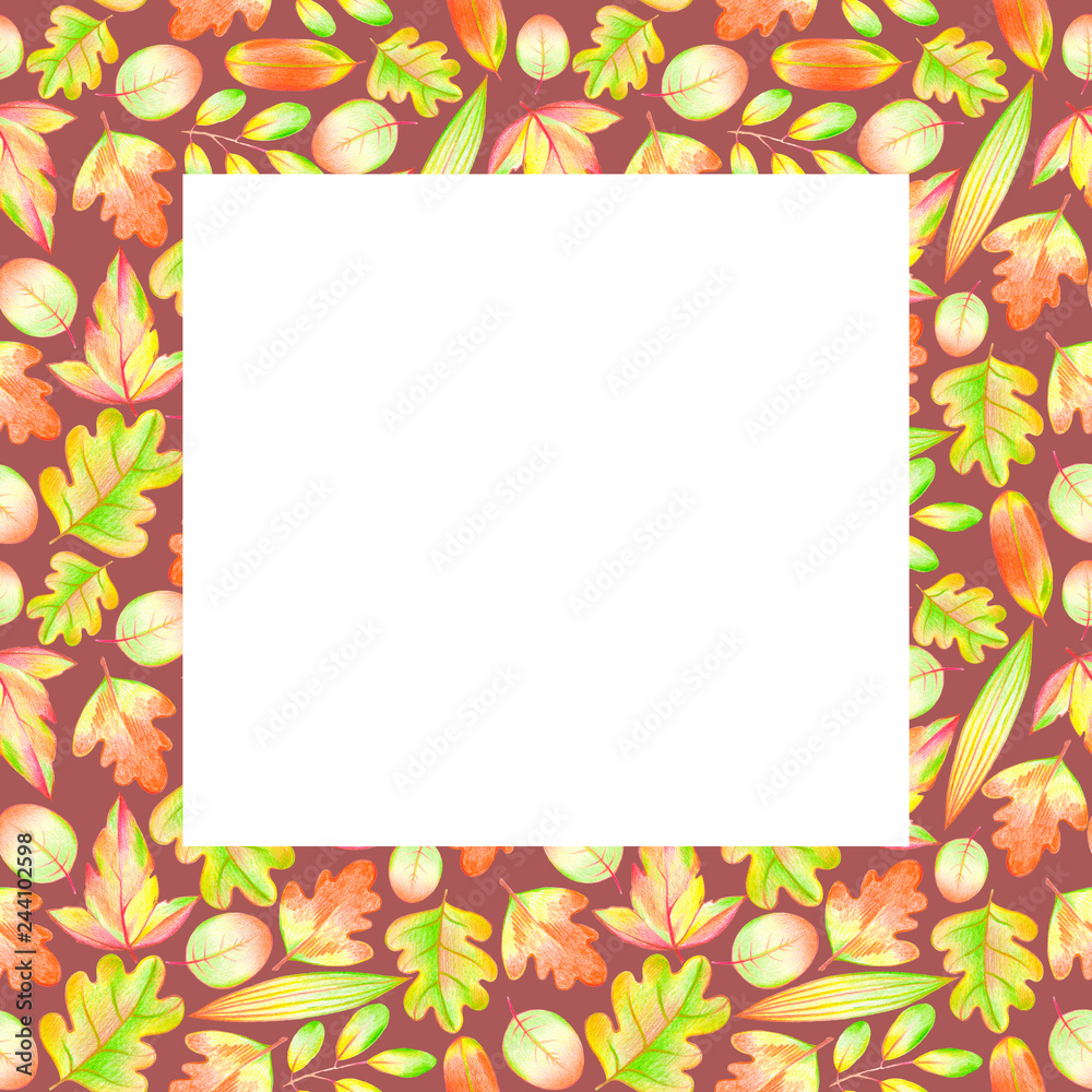 square frame on the background of different leaves square frame on the background of different leaves